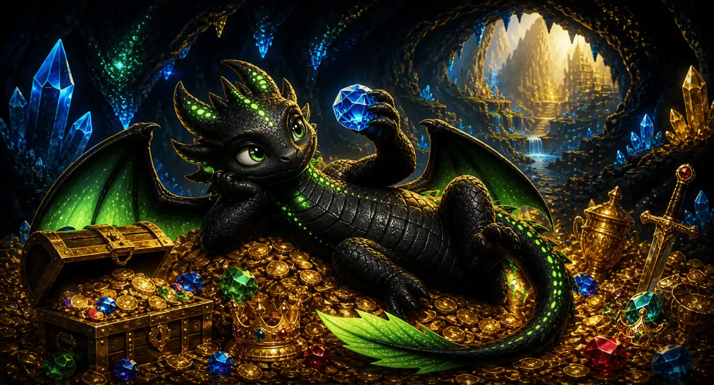 Dragón negro con llamas